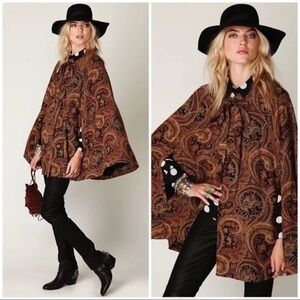 Free People Sahara Paisley Kaftan Cape Poncho M/L